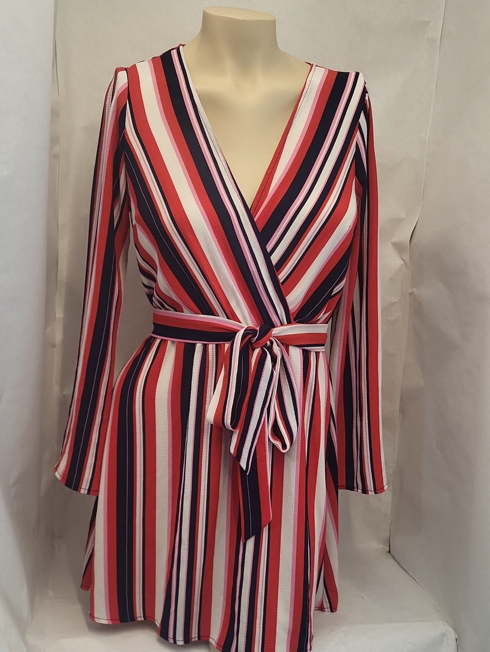 Striped Wrap Dress in Red, Pink, Navy